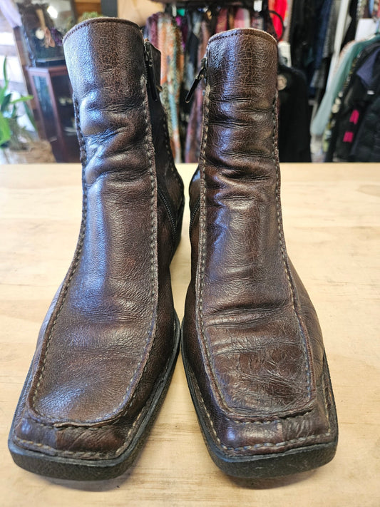 VERO GOMMA LEATHER VINTAGE BOOTS BROWN SIZE 40