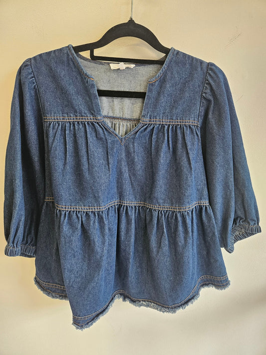 ZEST DENIM LONG SLEEVE TOP MID BLUE SIZE 8