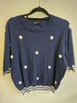 RANDOM WOOL BLEND SHORT SLEEVE KNIT NAVY WHITE SPOT SIZE M