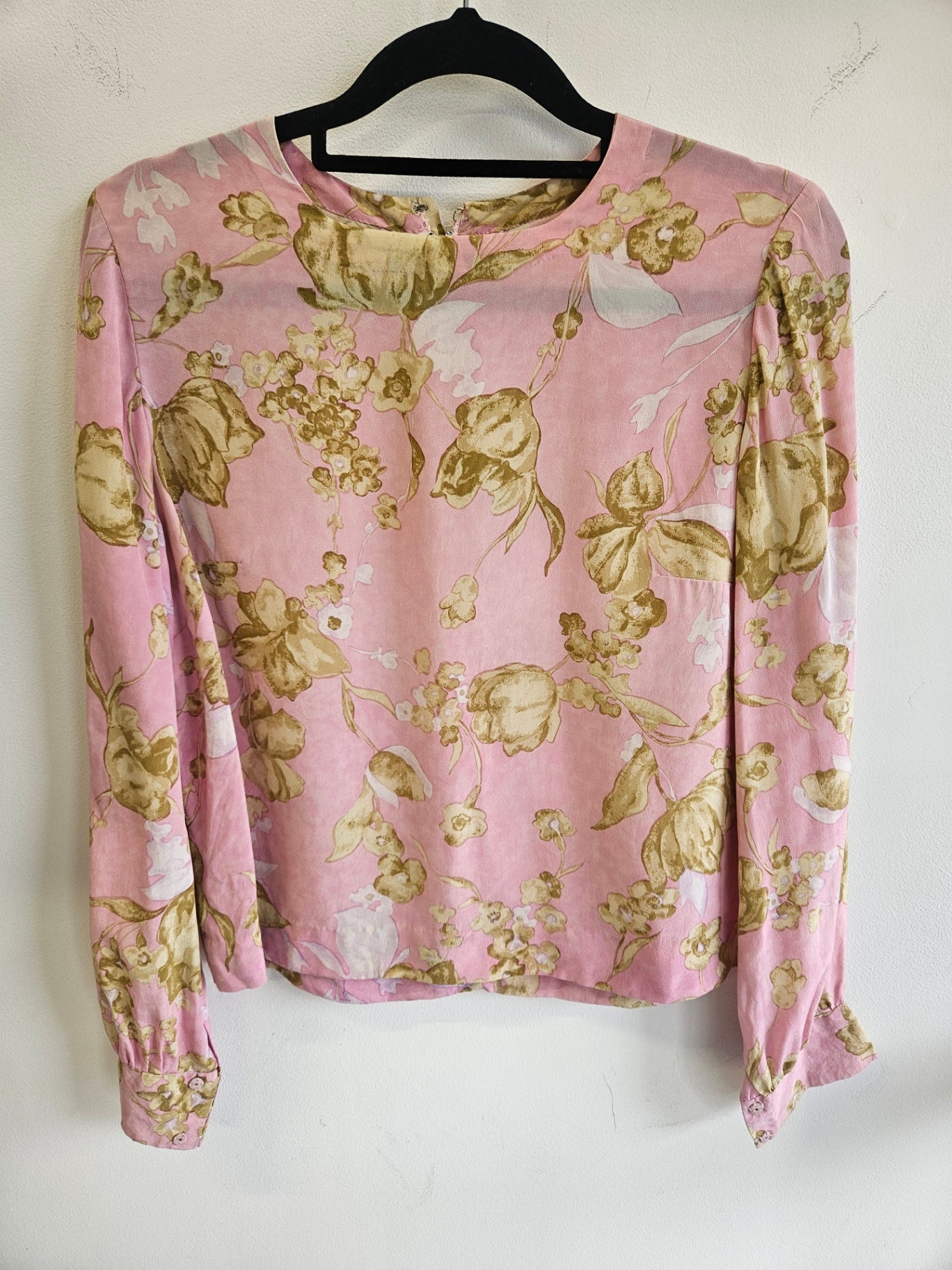 HOMEMADE 	SILK LONG SLEEVE TOP PINK FLORAL SIZE XS