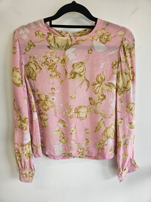 HOMEMADE 	SILK LONG SLEEVE TOP PINK FLORAL SIZE XS