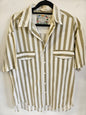 PINBALL COTTON LINEN SHORT SLEEVE SHIRT BEIGE WHITE STRIPE SIZE L