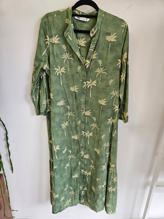 ZARA COTTON DRESS GREEN PALM SIZE M