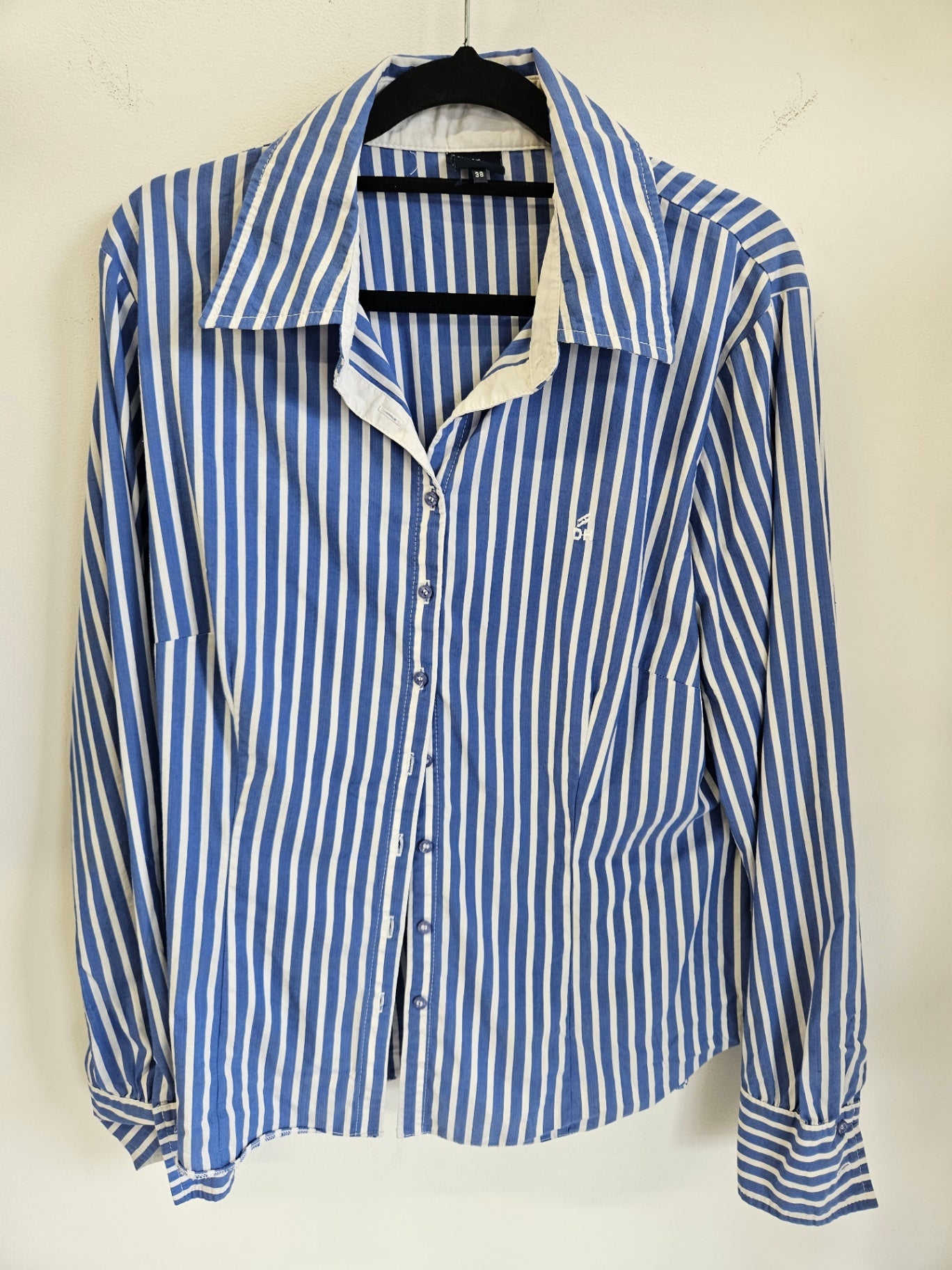 DANIEL HECHTER COTTON LONG SLEEVE SHIRT BLUE WHITE STRIPE SIZE L