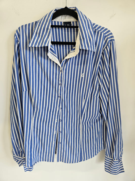 DANIEL HECHTER COTTON LONG SLEEVE SHIRT BLUE WHITE STRIPE SIZE L