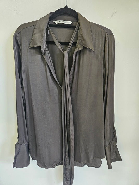 ZARA SATIN SHIRT KHAKI SIZE S