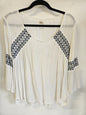 O'NEILL COTTON LONG SLEEVE TOP WHITE BLUE EMBROIDERY SIZE M