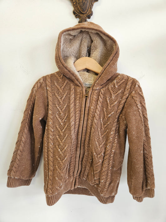 KNIT FAUX SHERPA LINED JACKET BROWN SIZE 6