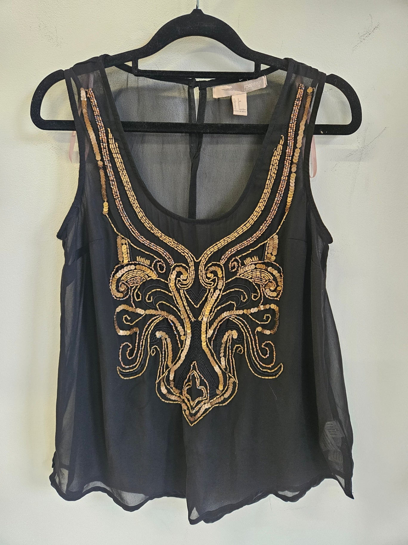 FOREVER21 CHIFFON SLEEVELESS TOP BLACK SIZE S