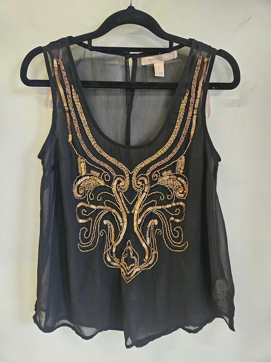 FOREVER21 CHIFFON SLEEVELESS TOP BLACK SIZE S