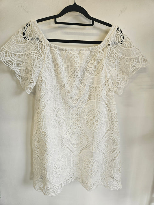 ASOS COTTON BROIDERIE DRESSS WHITE SIZE 8