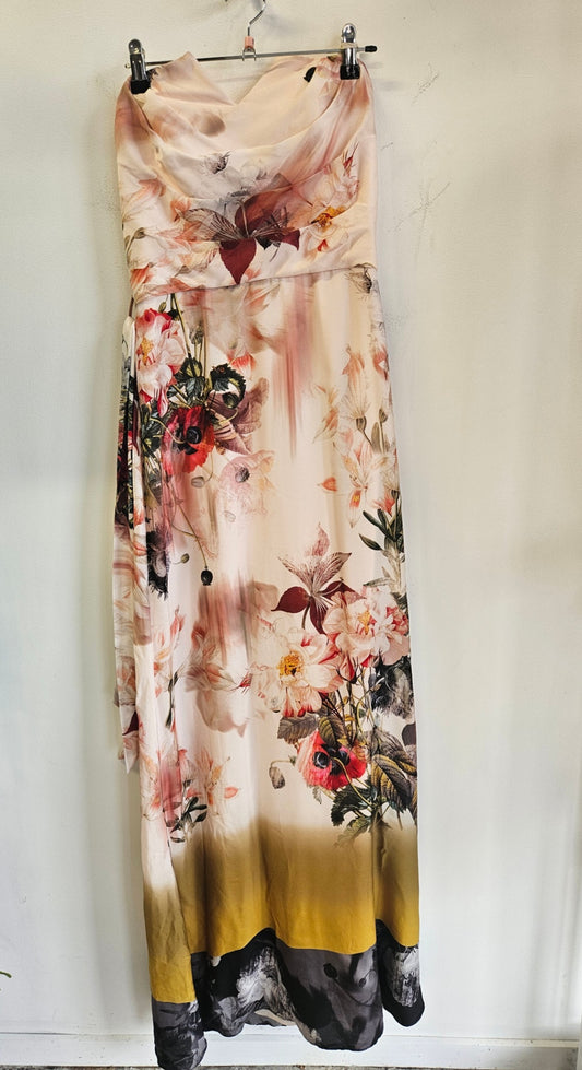 TED BAKER SILK DRESS PINK PEACH FLORAL SIZE S