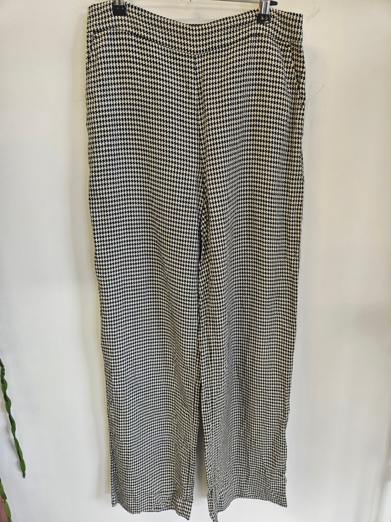 MAX LYOCELL LINEN PANTS BLACK WHITE HERRINGBONE SIZE 10