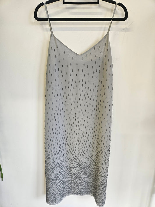 WELLS SILK BEADED FORMAL MIDI DRESS GREY SIZE 12