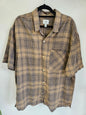 H&M COTTON LINEN SHIRT BROWN CHECK SIZE L