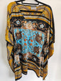 SMOOCH POLYESTER KAFTAN GOLD AQUA FLORAL SIZE 12