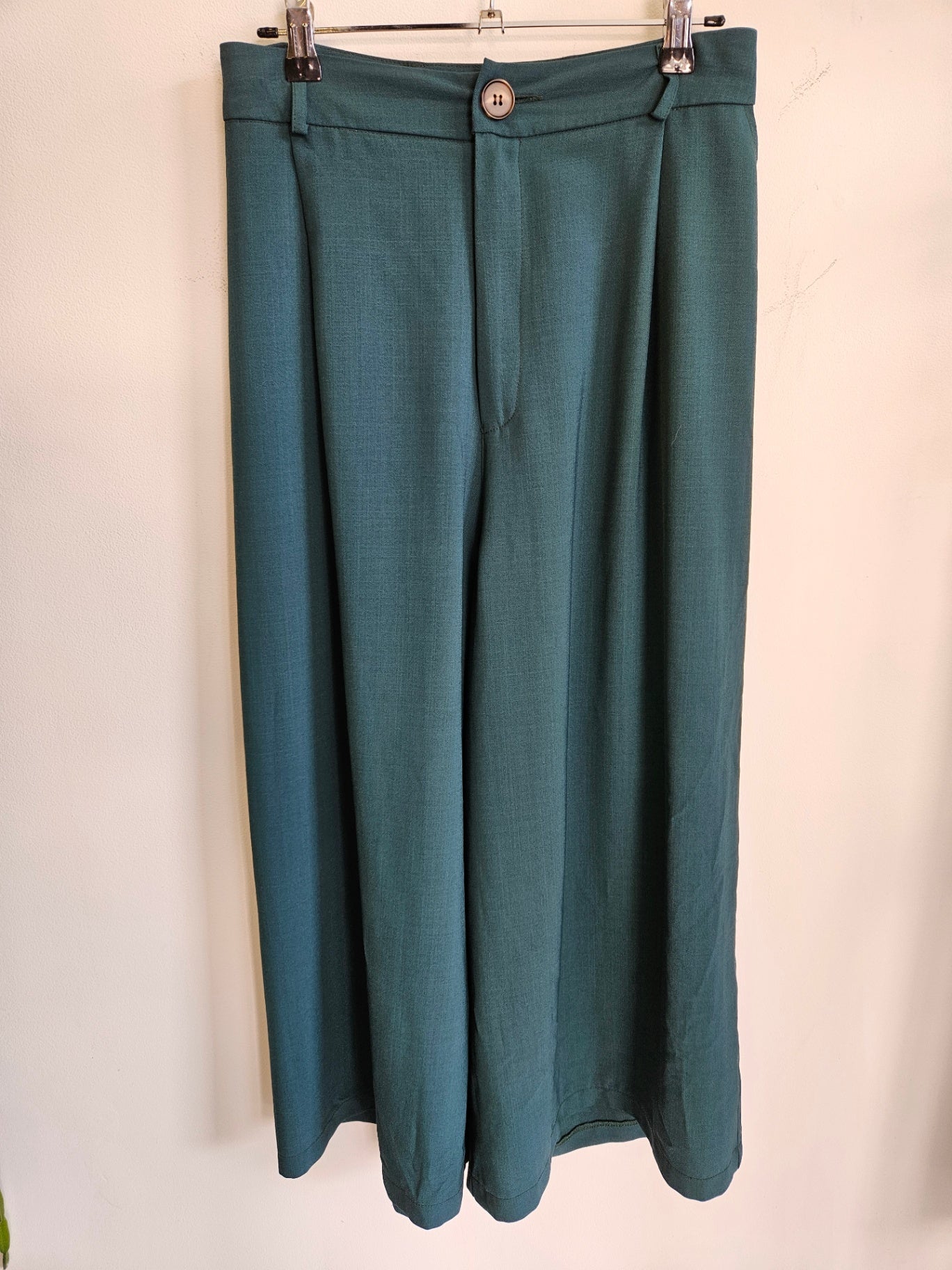 KILT POLYESTER SPANDEX PALAZZO PANTS TEAL SIZE S