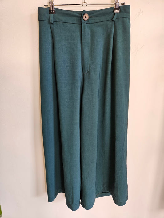 KILT POLYESTER SPANDEX PALAZZO PANTS TEAL SIZE S