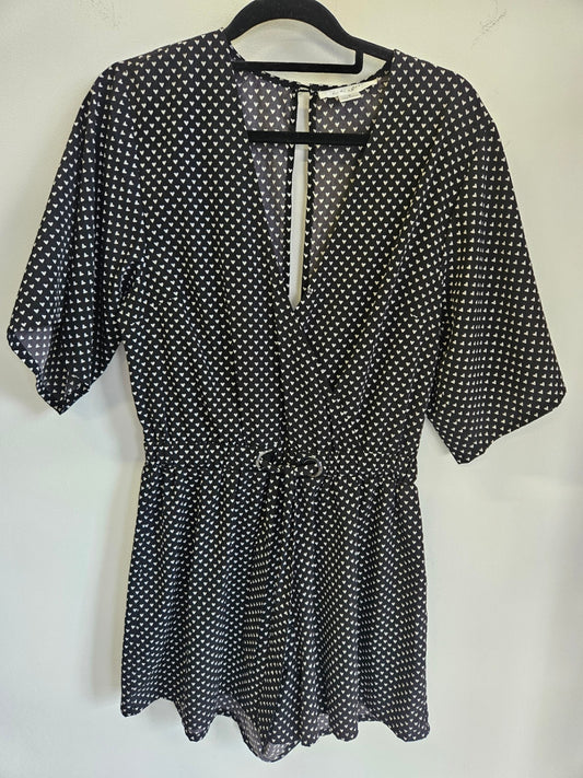 LULU & ROSE POLYESTER PLAYSUIT BLACK WHITE HEART SIZE S