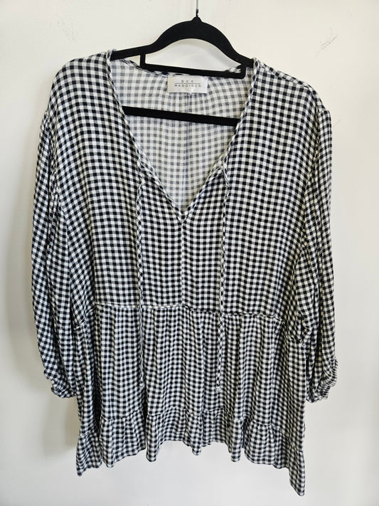 BEE MADDISON RAYON LONG SLEEVE TOP BLACK WHITE GINGHAM SIZE XL