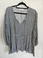 BEE MADDISON RAYON LONG SLEEVE TOP BLACK WHITE GINGHAM SIZE XL