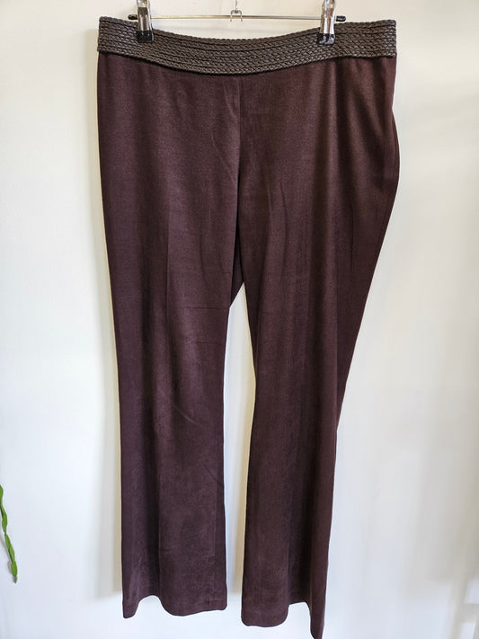 NEXT FAUX SUEDE WOVEN WAISTBAND WIDE LEG PANTS CHOCOLATE SIZE 12