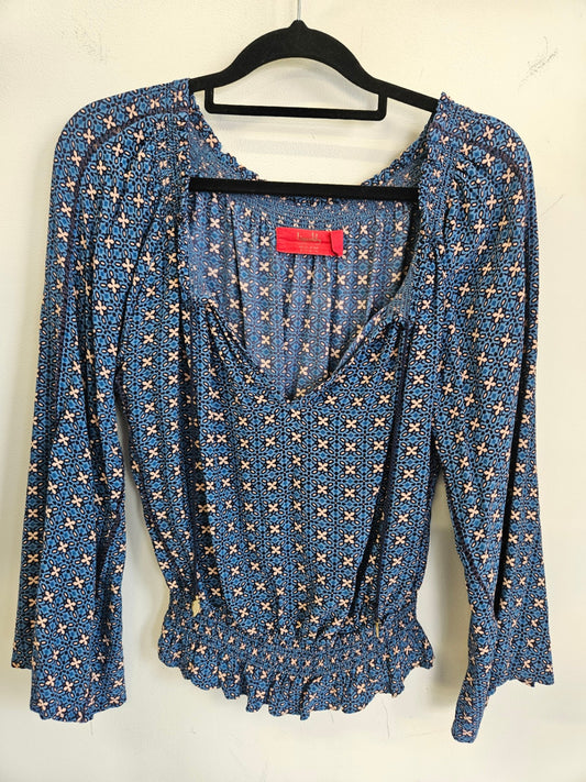 TIGERLILY RAYON VISCOSE LONG SLEEVE TOP BLUE PINK FLORAL SIZE 8