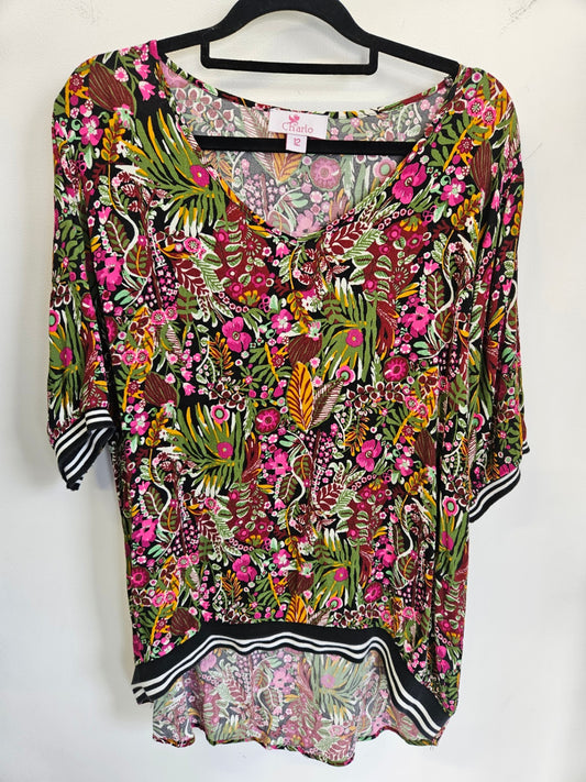 CHARLO VISCOSE SHORT SLEEVE TOP BRIGHT FLORAL SIZE 12