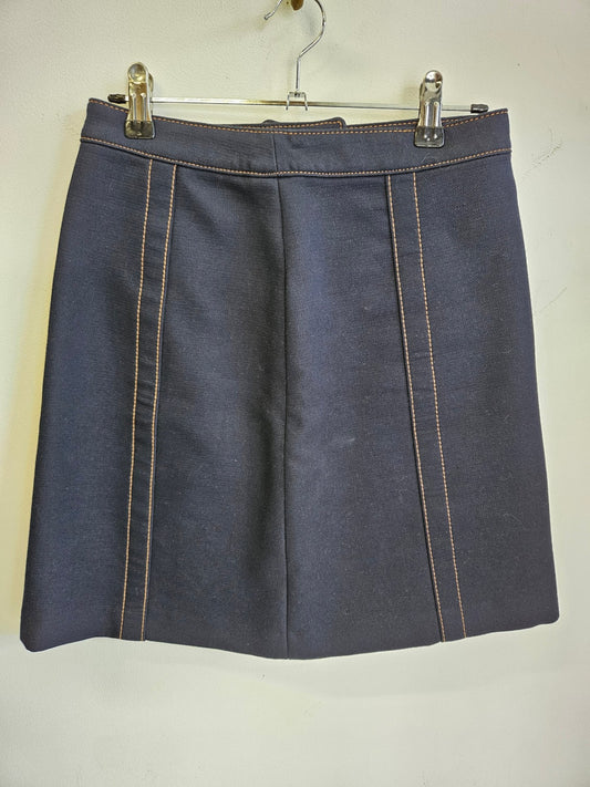 MASSIMO DUTTI COTTON WOOL BLEND MINI SKIRT DARK DENIM BLUE SIZE S