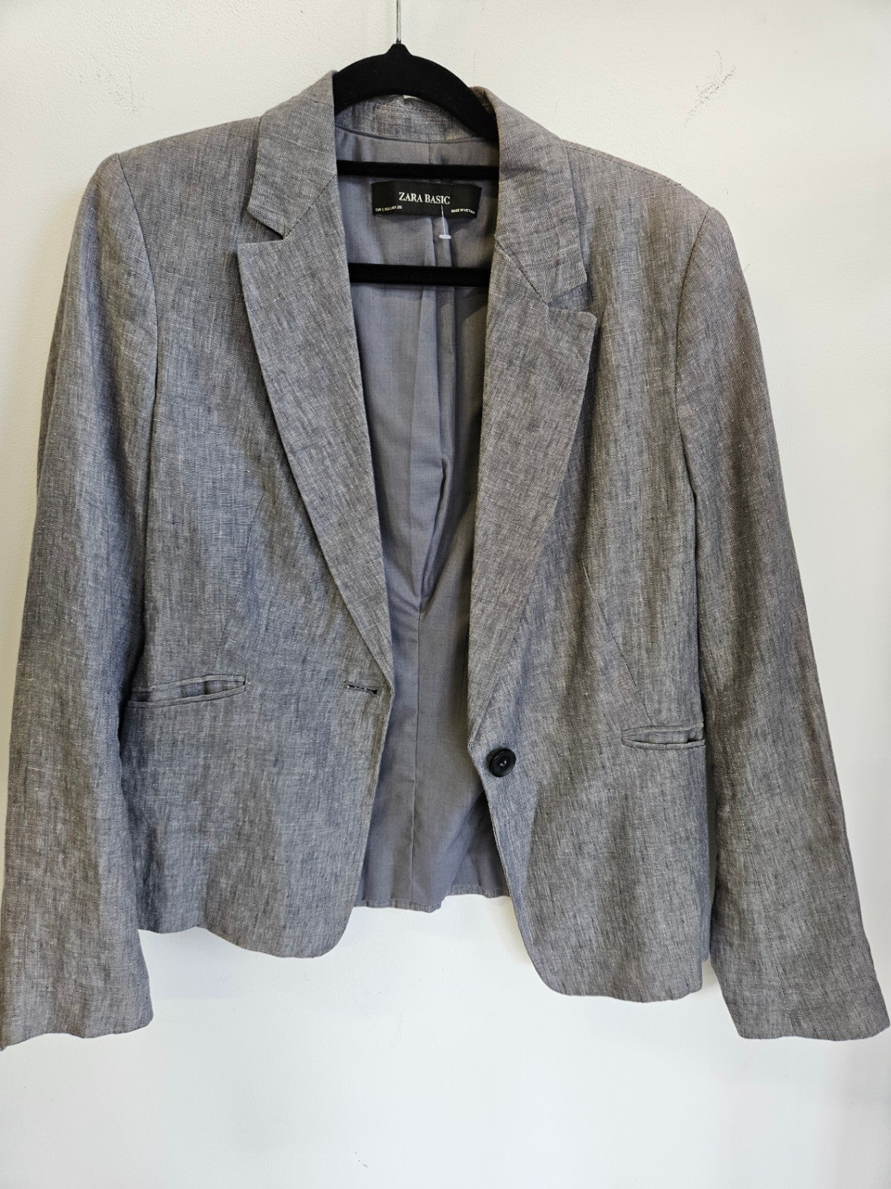 ZARA BASIC LINEN BLAZER GREY SIZE S