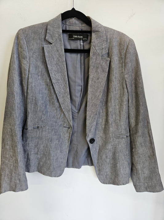 ZARA BASIC LINEN BLAZER GREY SIZE S