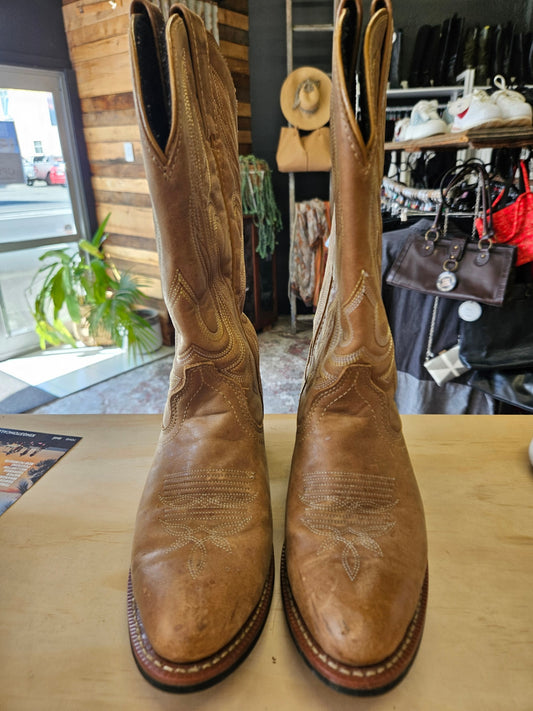 LAREDO LEATHER COWGIRL BOOTS TAN EMBROIDERED SIZE 6
