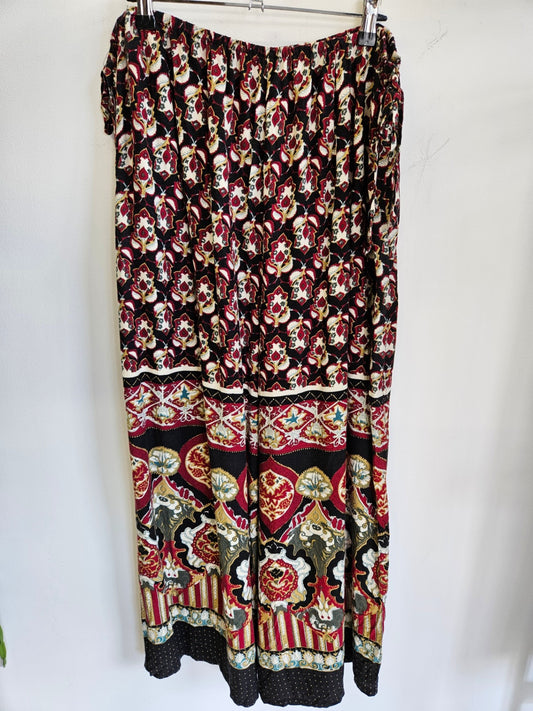 UNBRANDED COTTON PALAZZO PANTS BLACK RED WHITE FLORAL SIZE XL