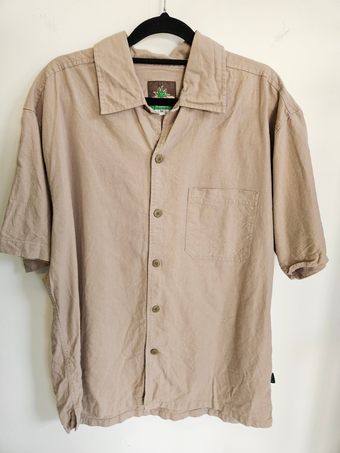 HEMP HORT SLEEVE SHIRT BEIGE SIZE M