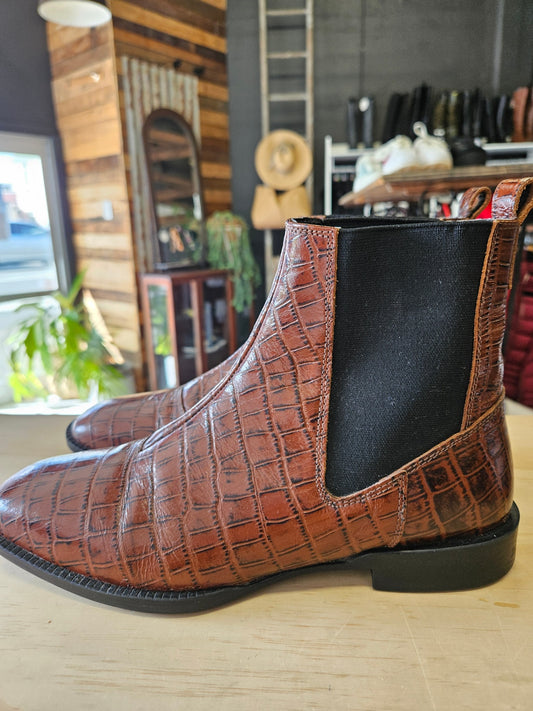 ASOS CROC EMBOSSED LEATHER ANKLE BOOTS BROWN PATENT SIZE 9US