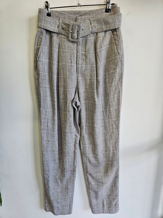 STATE OF PLAY LINEN PANTS GREY PLAID SIZE 8