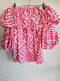 COUNTRY RD COTTON OFF SHOULDER TOP PINK WHITE GEO SIZE 10