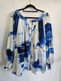 AJE COTTON LONG SLEEVE TOP BLUE WHITE ABSTRACT SIZE O/S