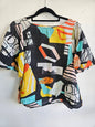 GORMAN X ATELIER BINGO COTTON SILK SHORT SLEEVE TOP BLACK MULTI SIZE 6