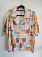 FEATHER AND NOISE RAYON LINEN BLEND SHIRT BEIGE BLUE PINK BROWN SIZE 8