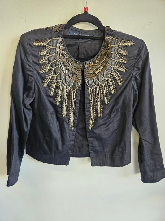 FRENCH CONNECTION SILK SEQUINNED FORMAL JACKET BLACK GOLD SIZE 6