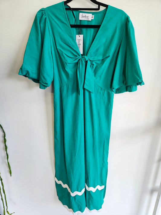 FEATHER AND NOISE COTTON DRESS GREEN SIZE 8