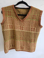 WOOL VINTAGE KNITTED VEST BROWN GREEN CREAM SIZE S
