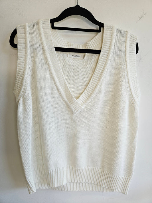 GLASSONS COTTON KNITTED VEST WHITE SIZE XS - XL