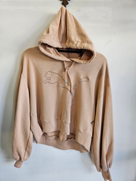 PUMA COTTON CROPPED HOODED SWEATER CARAMEL SIZE S