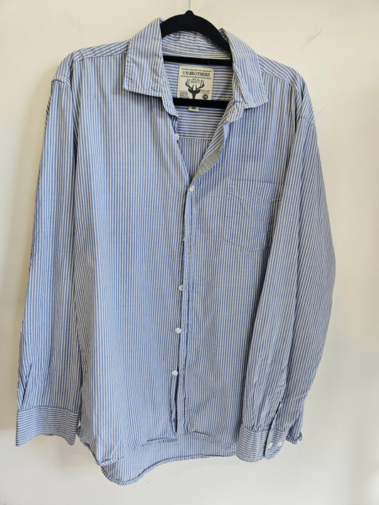 H BROTHERS COTTON SHIRT BLUE WHITE PINSTRIPE SIZE M