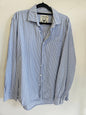 H BROTHERS COTTON SHIRT BLUE WHITE PINSTRIPE SIZE M