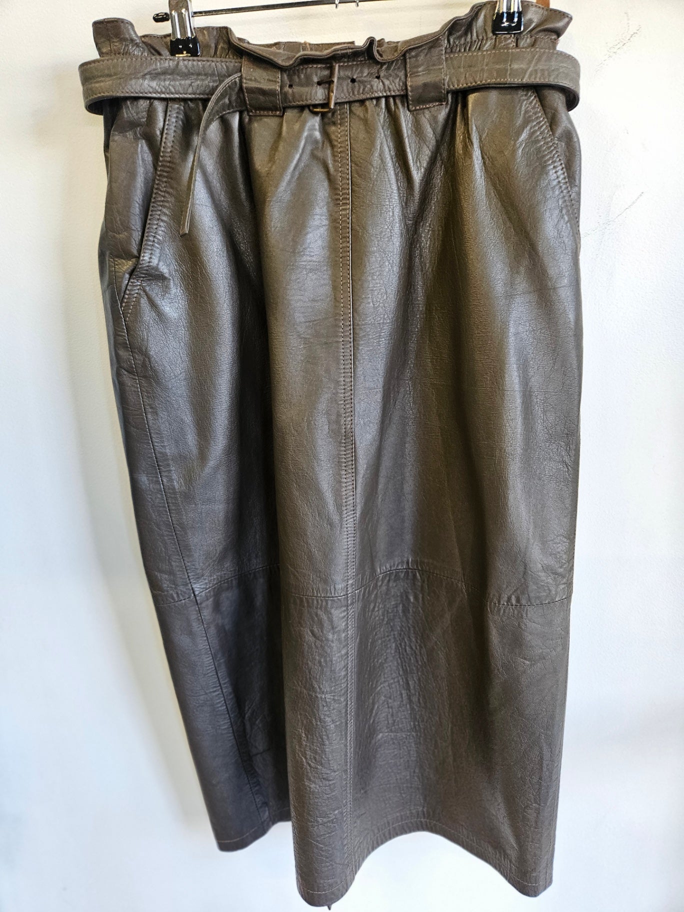 VINTAGE LEATHER PENCIL SKIRT BROWN SIZE 12