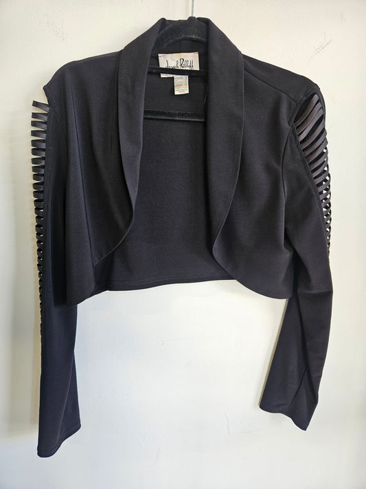 JOSEPH RIBKOFF CROPPED JACKET BLACK CUT OUT SLEEVE SIZE 12