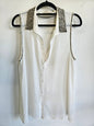 SASS CHIFFON SLEEVELESS TOP WHITE SEQUINNED COLLAR SIZE M
